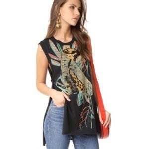 Free People Beaded Jungle Cat Black Tunic Top Size Small New Without Tags